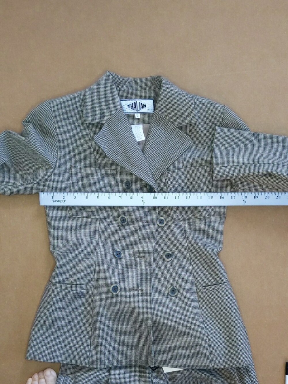 Thalian Petite Houndstooth Blazer & Trouser Set - Black, White & Taupe - Picture 8 of 11